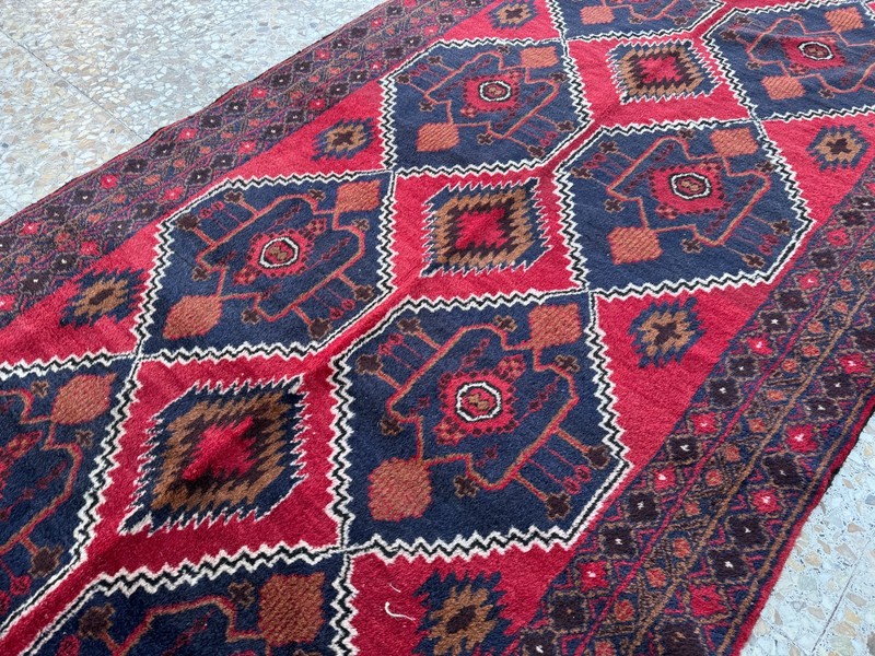 Hand Knotted Afghan Baluchi Runner Rug 5x14 ft Red Geometric Turkmen Long Carpet gallery