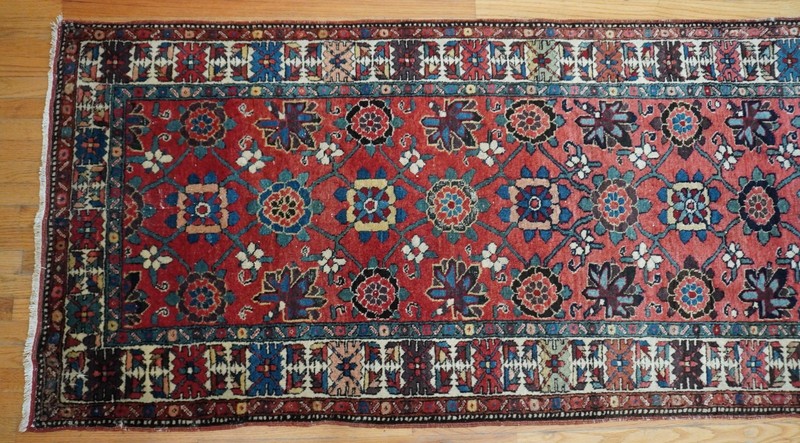 Antique Herizz Runner Hand Knotted Wool Veg. Dye Long Hallway Rug 3'5" x 18' gallery