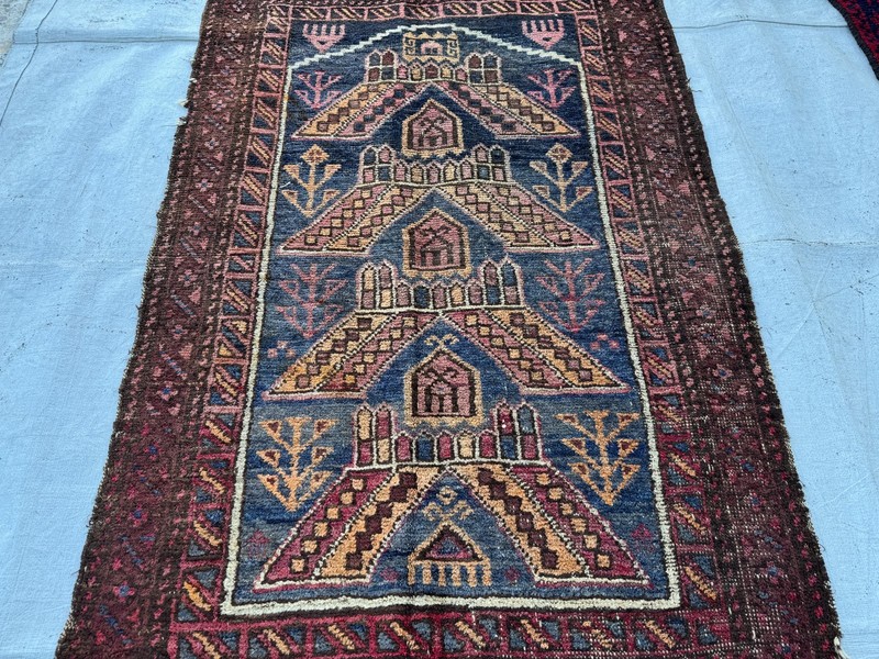 1930s Antique Afghan Terracotta Faded Rug 3x4 Blue Geometric Persian Area Carpet gallery