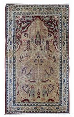 Handmade Antique Oriental Prayer Rug 90cm x 146cm Wool 1880s Beige Burgundy