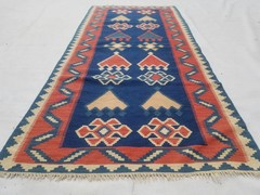 Vintage Traditional Handmade Turkish Wool Blue Kilim Rug 5.10×2.8ft