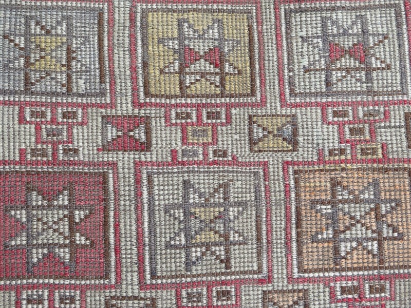 Star Motifs Pale Colors Home Decor Carpet, Vintage Turkish Nomads Rug 63"X105" gallery