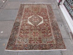 Antique Hand Made Traditional Oriental Wool Faded Red Grey Rug 188x131cm