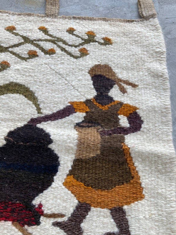 Vintage Traditional Woven African Mohair Rural Wall Hanging Tapestry 43x43 cm gallery