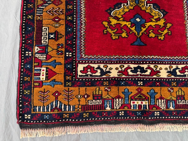 3x4'5 ft Vintage Turkish Hand-Knotted Prayer Rug Red and Mustard Gold Decor Rug gallery