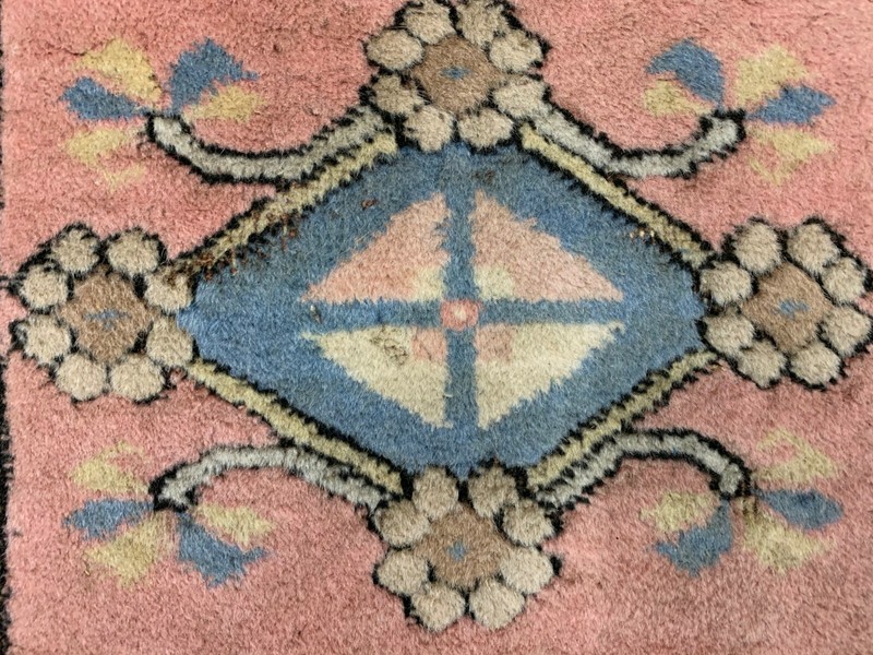 Old Turkish Milas Rug 212x122 cm old vintage carpet Ushak Region Pink Beige Blue gallery