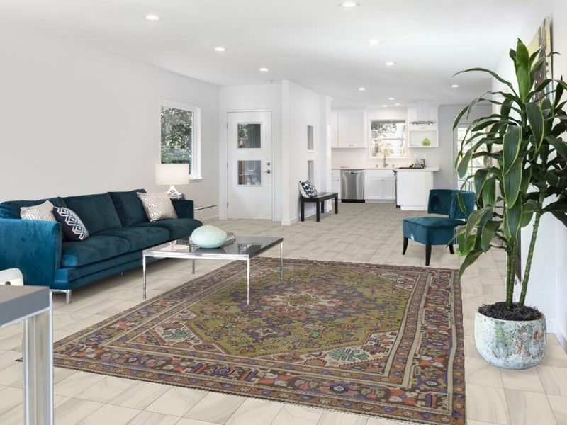 Light Green Geometric Over-Dyed Traditional Hand-knotted Rug Area Carpet 7x9 gallery
