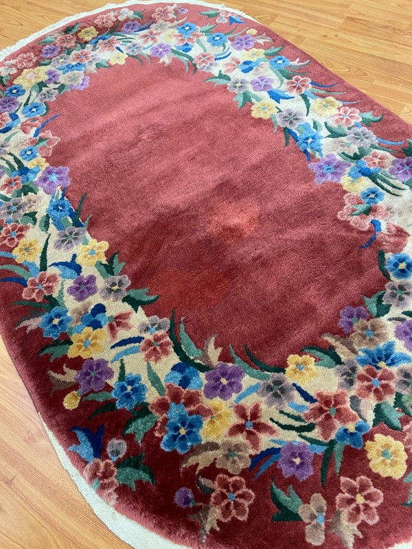 3' x 5' Antique Oval Chinese Art Deco Oriental Rug - 1930s - Hand Made gallery