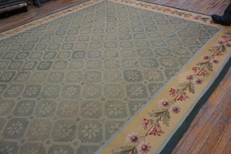 11'x16' Antique Large Aubusson French Allover Geometric Flat Weave Rug gallery