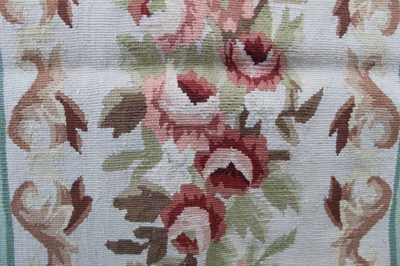Vintage Hand Made French Design Wool Green Original Aubusson Runner 310X95cm gallery