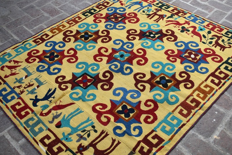 5x6 ft Square Vintage Afghan Suzani Kilim Area Rug Handmade Geometric Yellow Rug gallery