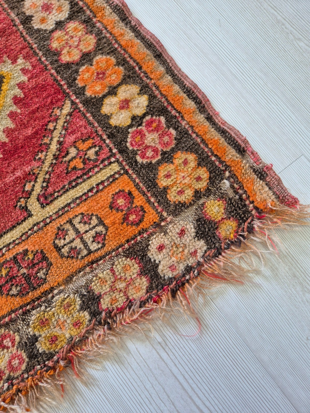 90 Yo Antique Central Anatolian Wool Rug Fragment, Natural Dyes 25x38'' gallery