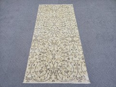 3×7 Runner Rug, Cream Brown Rug, Charcoal Line Detail, Wide Hallway Runner Small