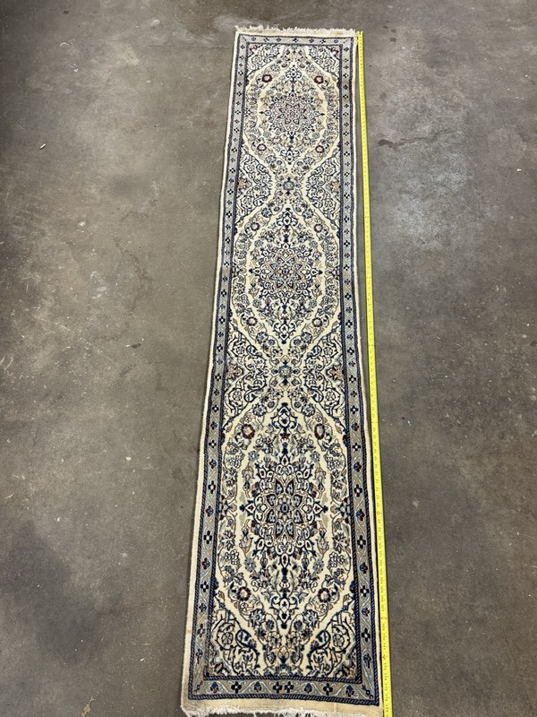 Vintage 70s Handmade Rug Saudi Arabia Super Fine Ivory Long Runner 10ft X 2ft gallery