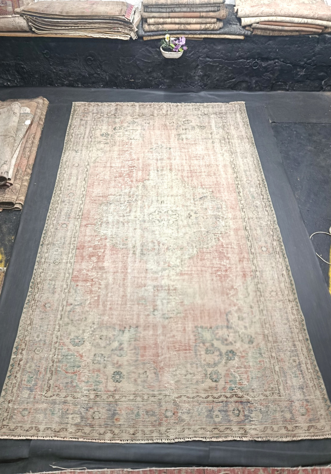 Red Vintage Turkish Oriental Living Room Rug, 6.4x10.6ft, Antique Medallion Rug, gallery