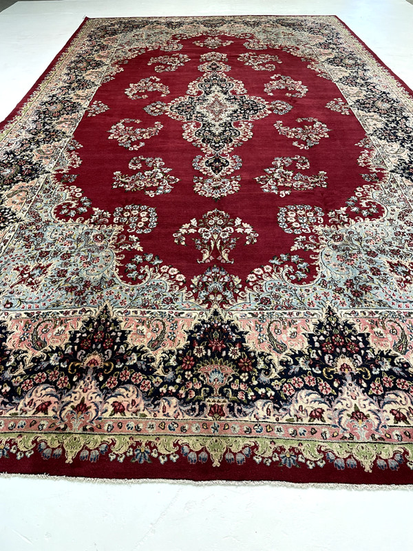 Antique Oriental Hand-Knotted Wool Area Rug Red/Salmon/Blue/Green 9'9" x 17'5" gallery
