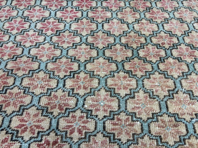 3x6 Pink Blue Vintage Floral Turkish Runner Rug, Hand-Knotted Anatolian Wool Rug gallery