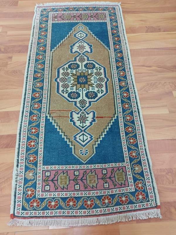 Antique Blue Runner Rug Long Medium Decor Rug Handmade Design Rug Free Ship Rug gallery