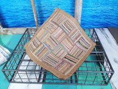 Vintage Miniature Hand Hooked Rag Rug on Burlap•Folk Art•Tabletop•Dollhouse Rug