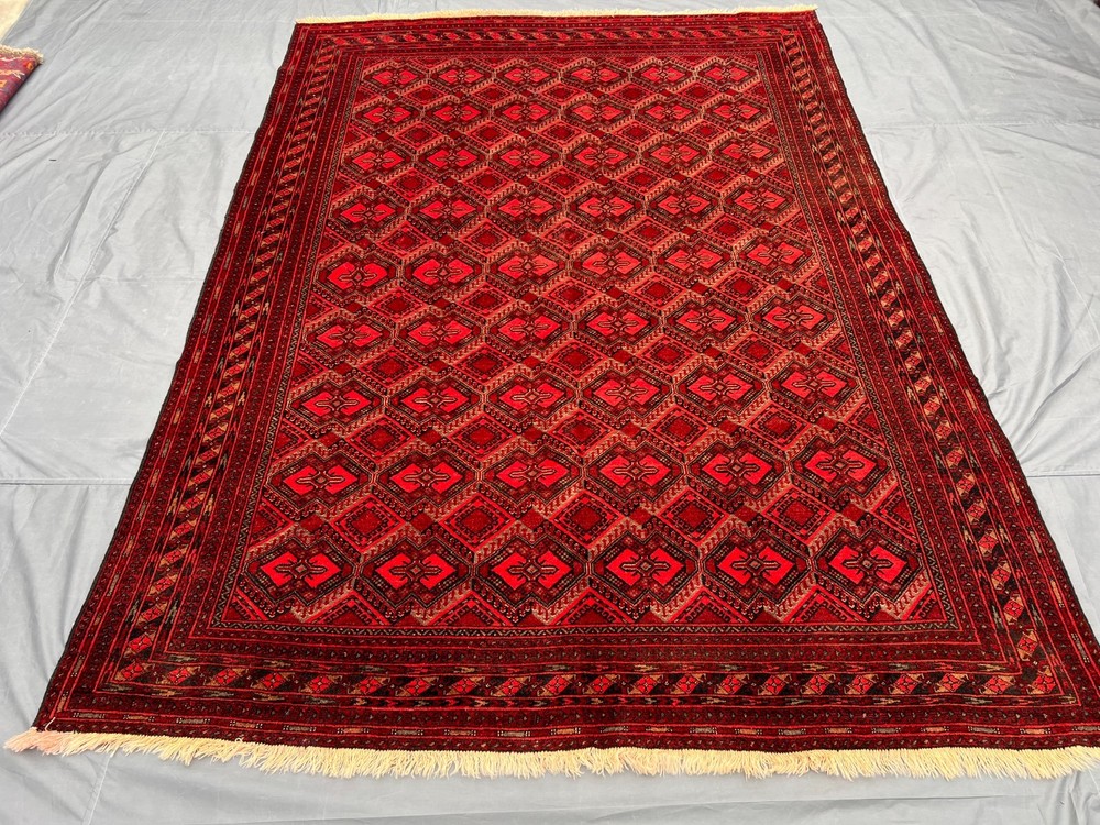 Hand Knotted Turkmen Ersari Rug 6'8x9'4 ft Rare Geometric Pattern Large Carpet