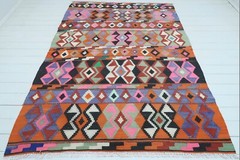 Anatolia Sivas Kilim, Pink Color Wool Kelim, Floor Rug, Carpet 69″X95″ Area Rugs