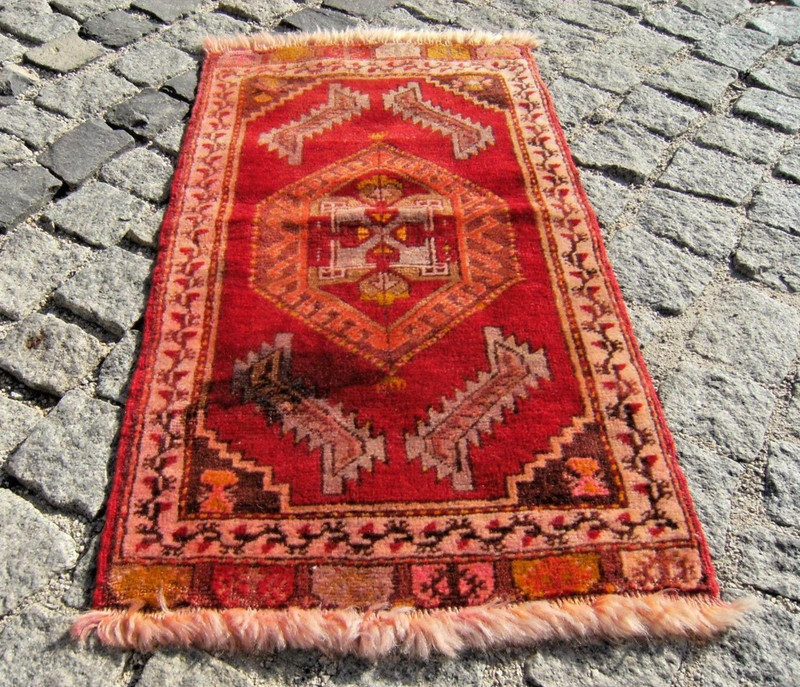 Vintage Anatolian Rug 18'' x 33'' Turkish OUSHAK Carpet Yastik Rug Wool Pile Rug gallery