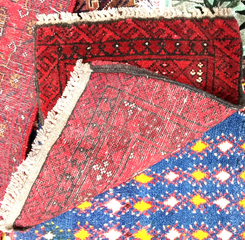 Vintage Floor Mate Afghan Handmade Red Small Rug 2x3 Ft Wool 20x27 Inches gallery