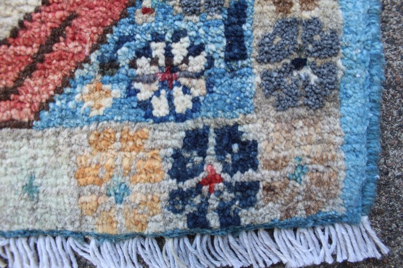 Vintage Hand Made Traditional Rug Oriental Wool Blue Small Rug 63x40cm gallery