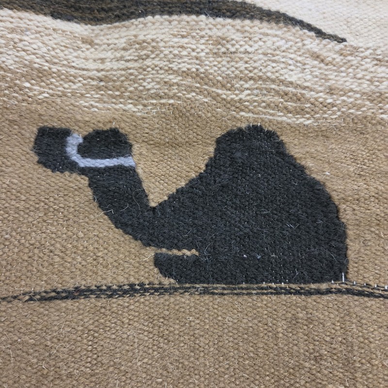 Egyptian Handwoven Camel Wool Kilim Folk Art Tapestry Fringed Rug 31” X 20" gallery