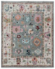 9×12 ft Gray/ Ivory Hand made Oushak Living Area Rugs, Oriental Floor Carpet