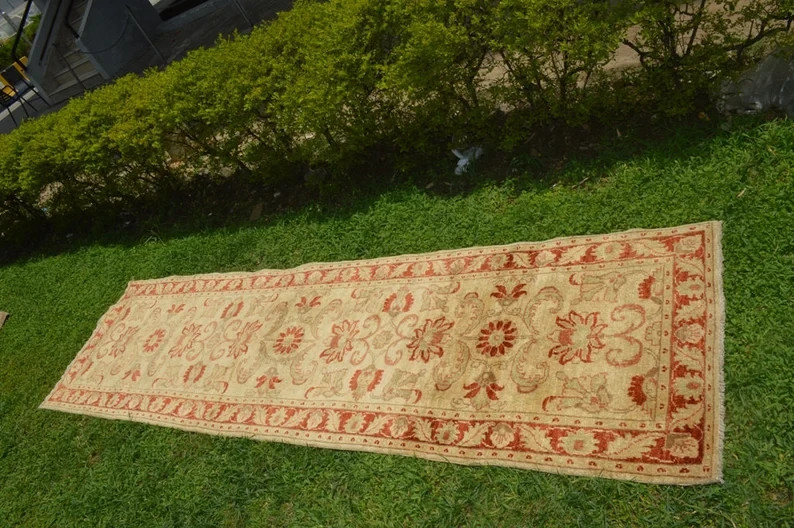 3 X 10 Ft Stunning Oushak Chobi Turkoman Handmade Natural Dye Hallway Runner gallery