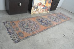 3×11 runner rug, handmade vintage turkish rug runner, long oushak rug,706
