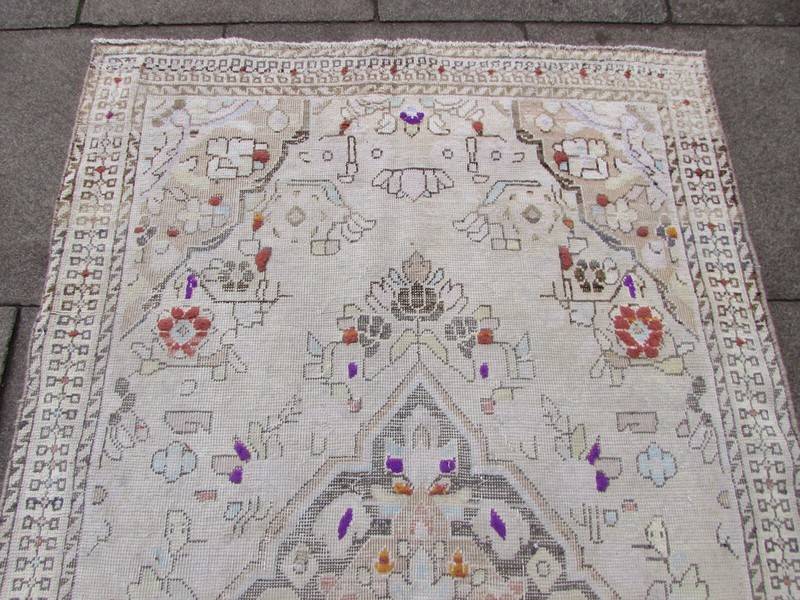 Vintage Worn Hand Made Traditional Oriental Wool Faded Pink Brown Rug 201x121cm gallery