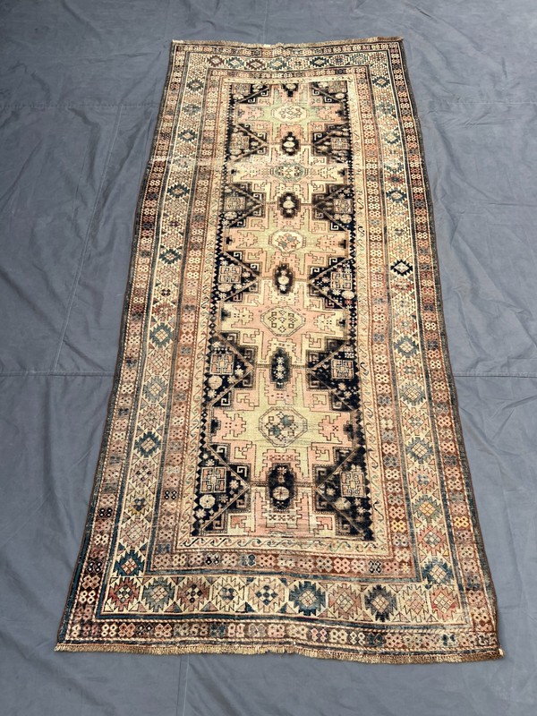 Cream Black Distressed Low Pile Rug 4x9 ft Hand Knotted Turkish Vintage Carpet gallery