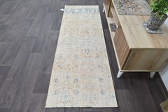 Vintage Turkish Runner Rug 2x6ft BEIGE Handmade Anatolian Oushak Hallway Wool