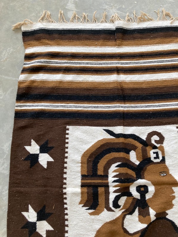 Vintage Handmade Mexican Saltillo Aztec Wool Kilim Rug Carpet 188x108 cm gallery