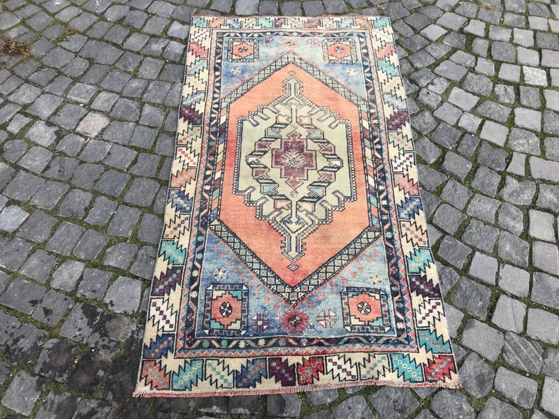 Bohemian Area Rug Handmade Wool Rug Turkish Vintage Traditional Rug 2,9 x 5,2 ft gallery