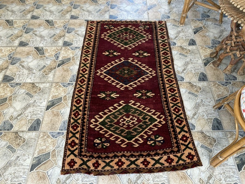 Vintage Kurdish Area Rug | 2.9x5.1 ft Hand-Knotted Wool Distressed Tribal Carpet gallery