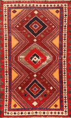 Semi-Antique Rust/ Ivory Geometric Gabbeh Rug Wool Hand-made Tribal Carpet 4×7