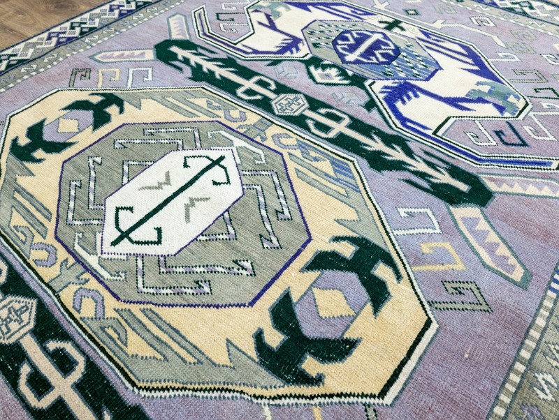 Purple Wool Tribal Oushak Rug 4'8x6'8 ft – Vintage Turkish Geometric Carpet gallery