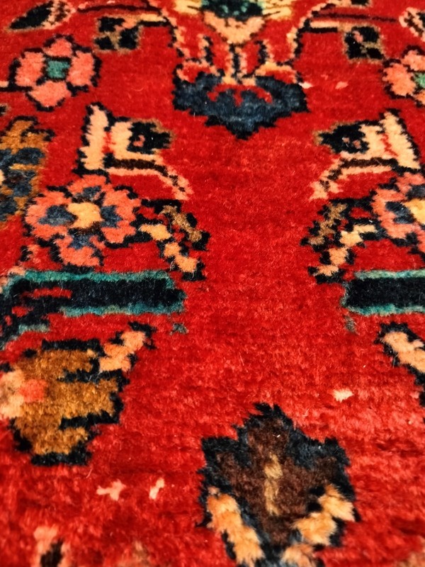 Vintage Hand-Knotted Wool Runner 3'4" x 9'5" Thick Rug Liliyan Hamedan Style Red gallery