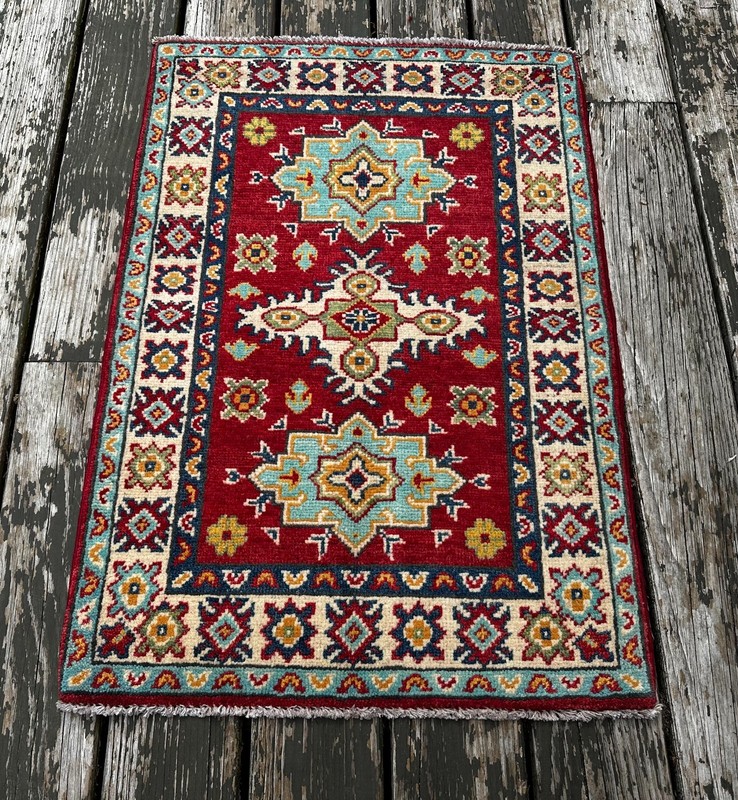 Colorful Fine Quality New Handmade Afghan Kazakh Accent Rug, 2'x3' gallery
