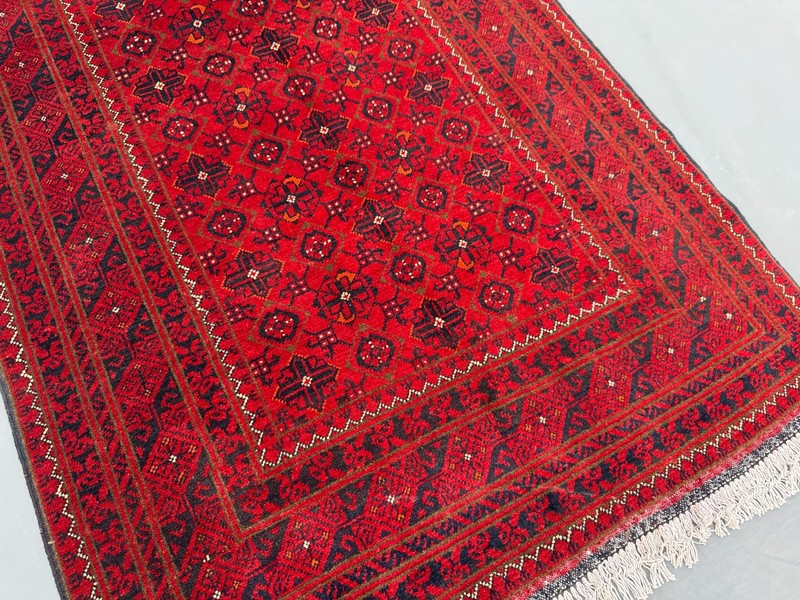 3'3 x 6'3 Vintage Afghan Hand-Knotted Turkoman Rare Rug Red Wool Tribal Area Rug gallery