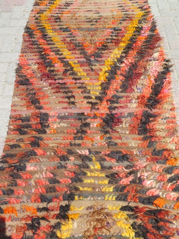 Turkish Shaggy Carpet Runner, Vintage Hallway Rugs Aisle Wide Mohair Rug 42X127" gallery