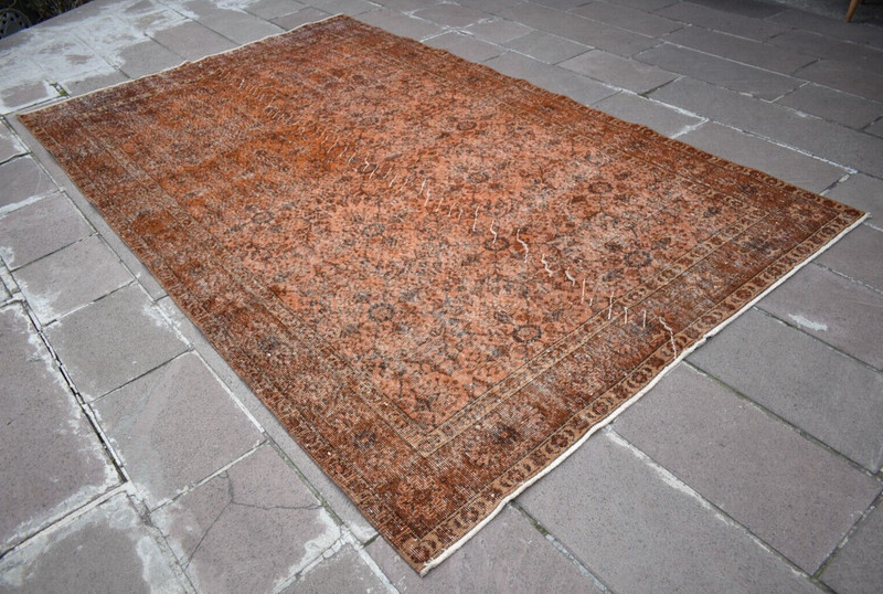 Vintage Turkish Rug 6 x 10 ft Anatolian Over Dyed Rug Painted Wool Area Rug gallery
