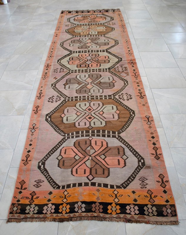Vintage Turkish Rug Runner Handmade Halway Kitchen Decor Kilim Rug 4x13 approx gallery