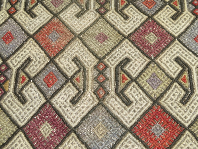 Long Multicolor Diamonds Vintage Runner Rug, Handwoven Turkish Kelim 30"x84" gallery