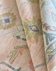 Muted Pink Turkish Oushak Rugs Hand Knotted Floral Wool Area Rugs For Livingroom