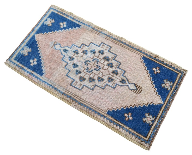 Vintage Turkish Rug Small HandKnotted Wool Door Mat Boho Pink, 2x4 ft approx gallery