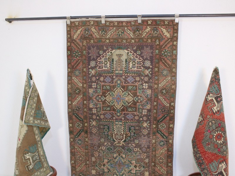 3x13 Purple Runner Rug, Hallway Turkish Runner, Vintage Wool Runner, 3.2x12.5 Ft gallery